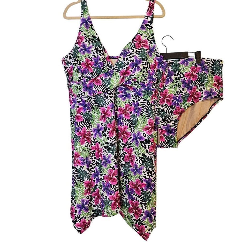 Swimsuits For All  (Swim 365)womens 2 piece swimsuit,  colorful floral design. S